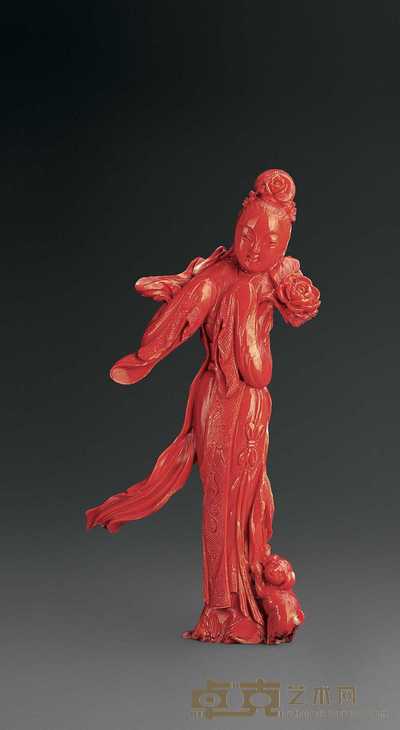 清 珊瑚雕仕女 17.2cm